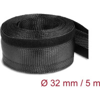 Delock Braided Sleeving with Hook-and-Loop Fastener 5 m x 32 mm black