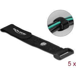 Delock Hook-and-loop cable tie with Loop and Fastening Eyelet L 190 x W 25 mm black 5 pieces