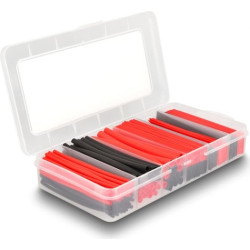 Delock Heat shrink tube assortment box, shrinkage ratio 2:1, black / red 196 pieces