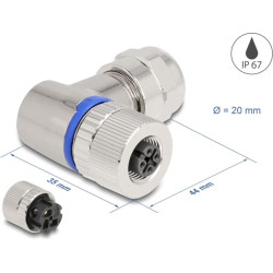 Delock M12 Connector A-coded 3 pin female for mounting with screw connection 90° angled metal