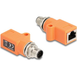 Delock M12 Adapter A-coded 8 pin male to RJ45 jack Cat.5e with mounting hole straight orange