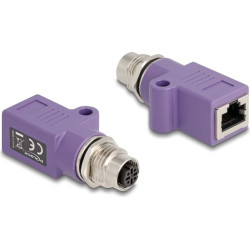 Delock M12 Adapter D-coded 4 pin female to RJ45 jack Cat.5e with mounting hole straight violet