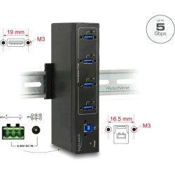 Delock External Industry Hub 4 x USB 3.0 Type-A with 15 kV ESD protection