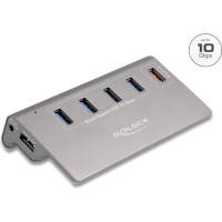 Delock USB 10 Gbps Hub with 4 USB Type-A Ports + 1 Fast Charging Port incl. Power Supply