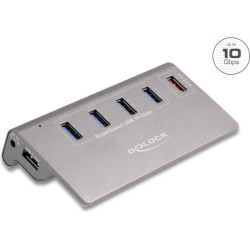 Delock USB 10 Gbps Hub with 4 USB Type-A Ports + 1 Fast Charging Port incl. Power Supply