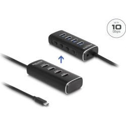 Delock 4 Port USB 10 Gbps Hub with USB Type-C™ connector 60 cm Cable and Switch for each port
