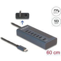 Delock USB 10 Gbps Hub with 7 USB Type-C™ Ports thereof 6 x Data Port + 1 x Data and PD 20 Watt with power indicator