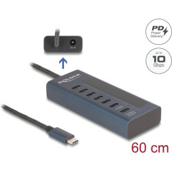 Delock USB 10 Gbps Hub with 7 USB Type-C™ Ports thereof 6 x Data Port + 1 x Data and PD 20 Watt with power indicator