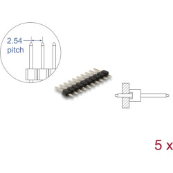 Delock Pin header 10 pin, pitch 2.54 mm, 1-row, straight, 5 pieces