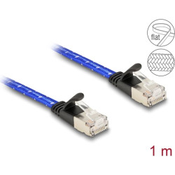 Delock RJ45 flat network cable with braided coating Cat.6A U/FTP 1 m blue