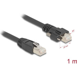 Delock Cable RJ45 plug to RJ45 plug with screw distance 20 mm for GigE Camera Cat.6A S/FTP 1 m black