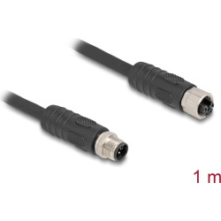 Delock M12 Cable L-coded 4 pin male to female PUR suitable for drag chains 1 m black