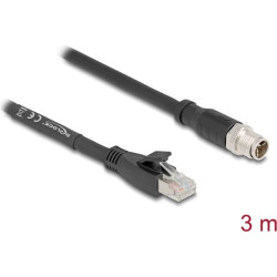 Delock M12 Cable X-coded 8 pin male to RJ45 plug Cat.5e S/FTP flexible 3 m black