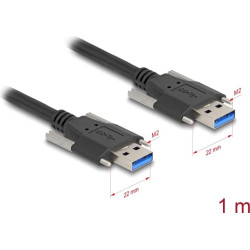 Delock USB 5 Gbps Cable Type-A male to Type-A male with screw distance 22 mm 1 m black