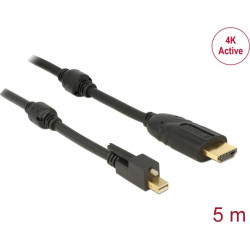 Delock Cable mini Displayport 1.2 male with screw  HDMI male 4K Active black 5 m