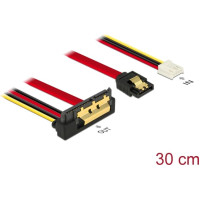 Delock Cable SATA 6 Gb/s 7 pin receptacle + Floppy 4 pin power female > SATA 22 pin receptacle downwards angled metal 30 cm