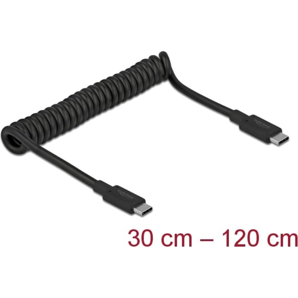 Delock USB 3.1 Gen 2 Coiled Cable Type-C male to Type-C™ male PD 3 A E-Marker