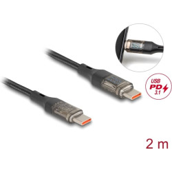 Delock USB 2.0 Data and Fast Charging Cable USB Type-C™ male to male PD 3.0 100 W with power indication transparent 2 m