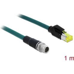 Delock Network cable M12 8 pin X-coded to RJ45 Hirose plug PUR (TPU) 1 m