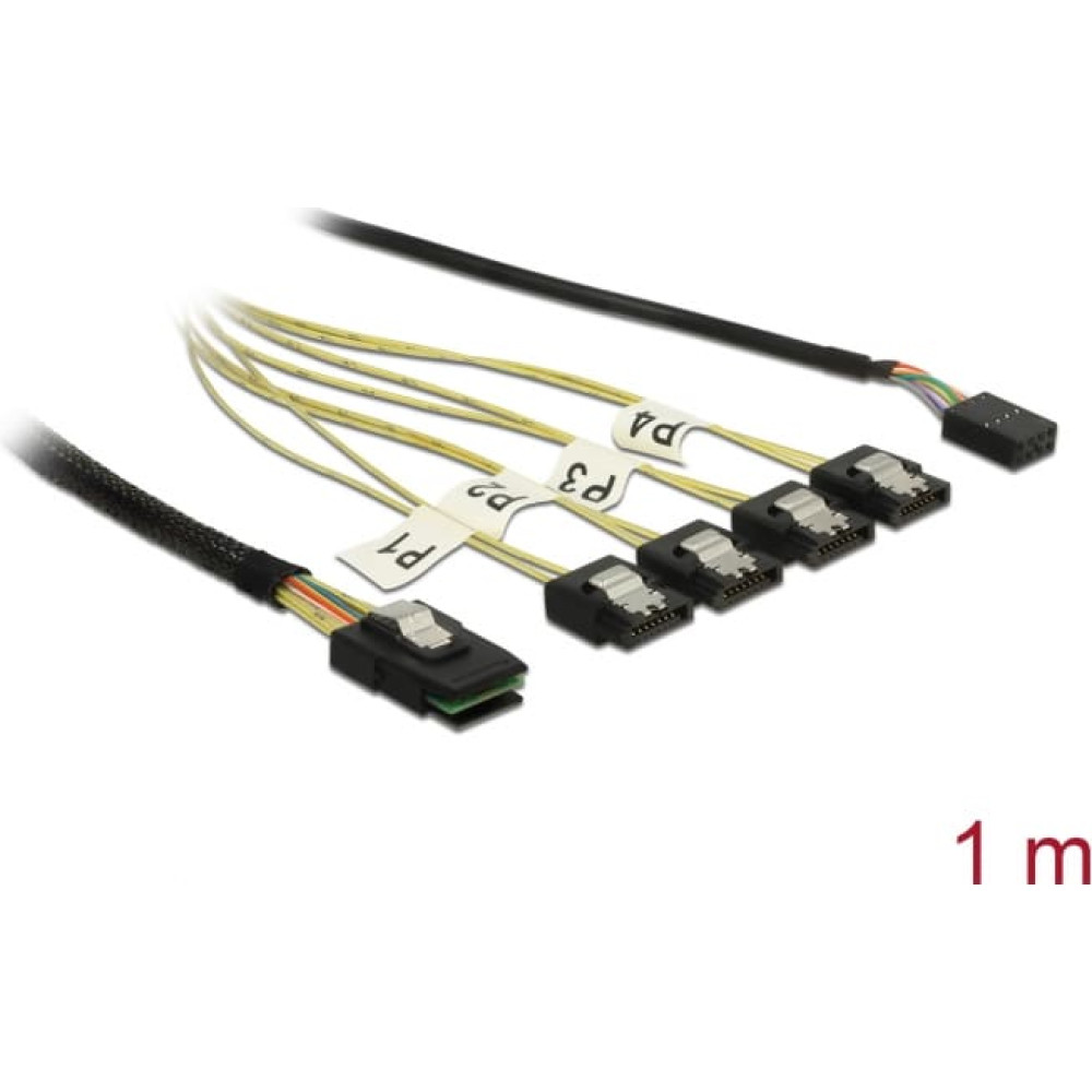 Delock Cable Mini SAS SFF-8087 > 4 x SATA 7 pin + Sideband 1 m metal