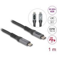 Delock USB 40 Gbps Data and Fast Charging Coaxial Cable 1 m 8K 60 Hz USB PD 3.1 Extended Power Range 240 W