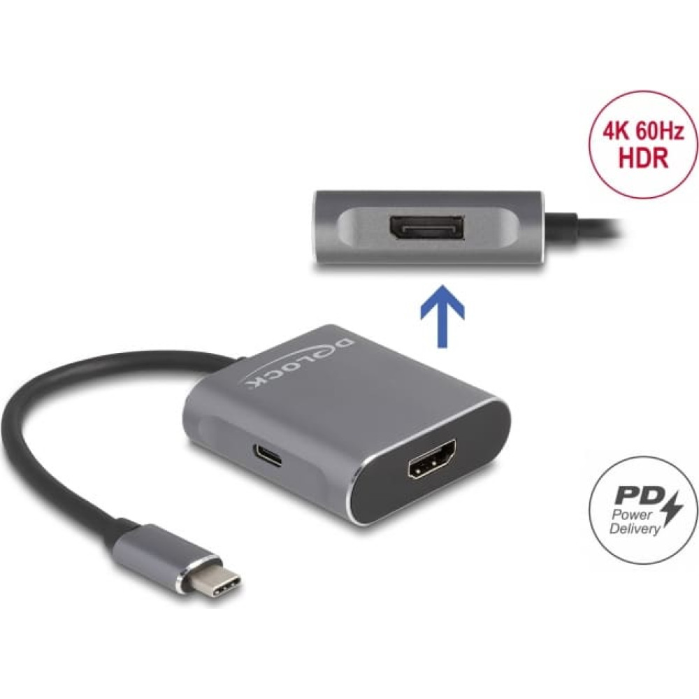 Delock USB Type-C™ Splitter (DP Alt Mode) to 1 x HDMI + 1 x DisplayPort MST with USB Type-C™ PD