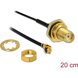 Delock Antenna Cable SMA jack bulkhead to I-PEX Inc., MHF® I plug 1.13 20 cm thread length 10 mm splash proof