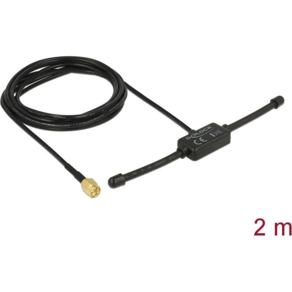 Delock ISM 433 MHz Antenna SMA Plug 3 dBi omnidirectional fixed black adhesive mounting