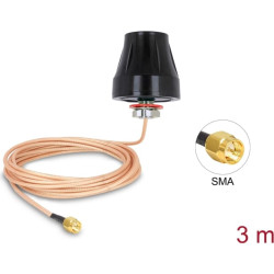 Delock LTE Antenna SMA plug 2 dBi fixed omnidirectional with connection cable (RG-316U, 3 m) outdoor black