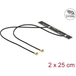 Delock Dual Band WLAN WiFi 6 Twin Antenna 2 x I-PEX Inc., MHF® I plug 5 dBi 2 x 50 cm PCB internal self adhesive