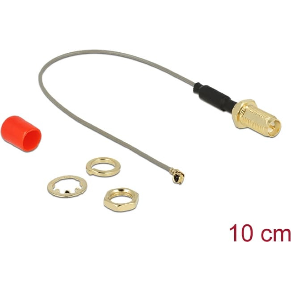 Delock Antenna Cable RP-SMA jack bulkhead ferrite core to I-PEX Inc., MHF® I plug 1.13 10 cm thread length 10 mm