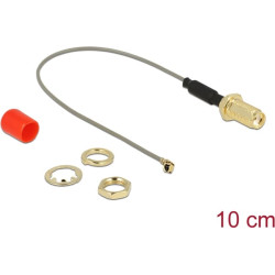 Delock Antenna Cable SMA jack bulkhead ferrite core > MHF / U.FL-LP-068 compatible plug 1.13 10 cm thread length 10 mm