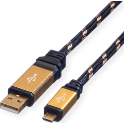 USB 2.0 kabelis A/M - micro B/M, 80cm, Roline Gold