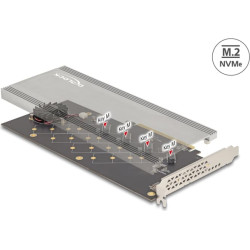 Delock PCI Express 4.0 x16 Card to 4 x internal NVMe M.2 Key M with Heat Sink and Fan - Bifurcation