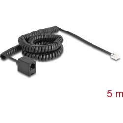 Delock Telephone Cable / Coiled Cable RJ11 plug to RJ45 jack black 5 m