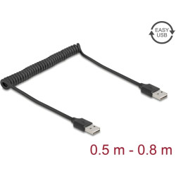 Delock Coiled Cable EASY-USB 2.0 Type-A male to EASY-USB Type-A male 0.5 m to 0.8 m black
