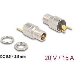 Delock Connector DC 5.5 x 2.5 mm female bulkhead soldering version - round 20 V / 15 A