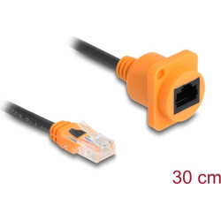 Delock D-Type RJ45 cable plug to jack Cat.5e UTP orange / black 30 cm