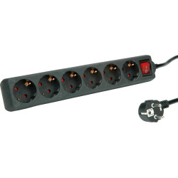 ROLINE Power Strip, 6-way, with Switch, black, 10 m