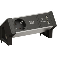 Bachmann DESK2 ALU BLACK 1x earthing contact 1x USB-Charger GST18