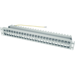 Telegärtner TELEGÄRTNER 19" Frontplate 1,5 HU with cable strain relief, Module/Coupler, incl. cable strain relief and bonding kit, light grey RAL 7035