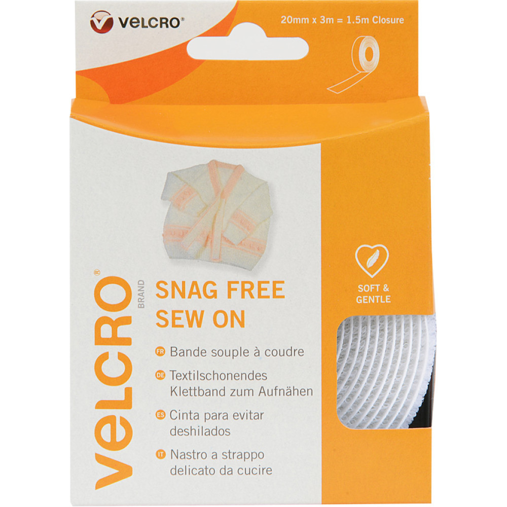 Velcro ® Textilschonendes Klettband zum Aufnähen, Haken & Flausch 20mm x 3m Weiß