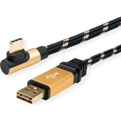 Kabelis USB2.0, TypeA > TypeC 90°, M/M,  1.8m, Roline Gold