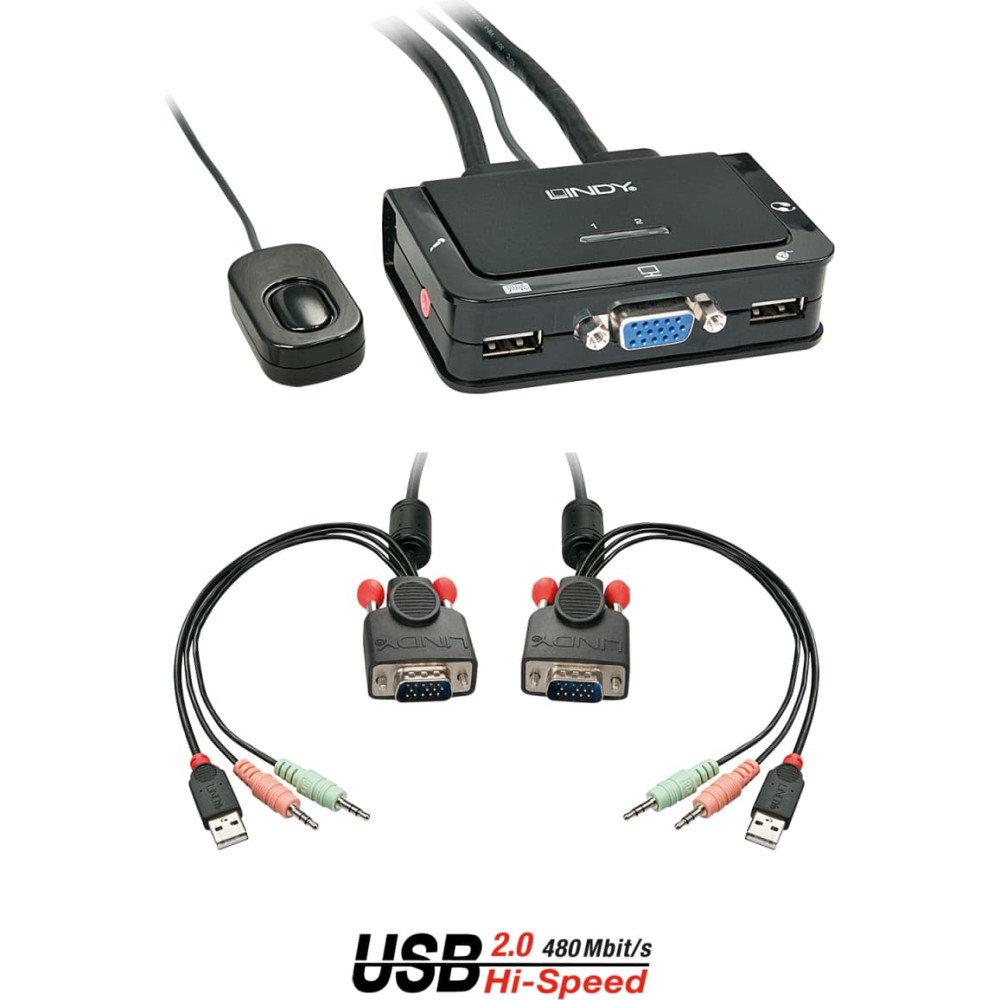 Lindy 2 Port VGA, USB 2.0 & Audio Cable KVM Switch