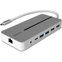 Lindy DST-Mx Duo, USB-C Laptop/MacBook Mini Docking Station with Dual Display (4K) & 100W Pass-Through Charging