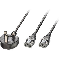 Lindy 2.5m UK 3 Pin to 2 x C13 Mains Cable