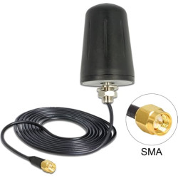 Delock LoRa Antenna 868 MHz SMA plug 0 dBi fixed omnidirectional with connection cable RG-174 3 m roof mounting outdoor black