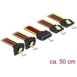 Delock Cable SATA 15 pin power plug with latching function > SATA 15 pin power receptacle 2 x straight / 2 x down 50 cm