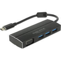 Delock USB 3.1 Gen 1 Adapter USB Type-C™ to 3 x USB 3.0 Type-A Hub + 1 x VGA (DP Alt Mode)