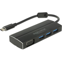 Delock USB 3.1 Gen 1 Adapter USB Type-C™ to 3 x USB 3.0 Type-A Hub + 1 x VGA (DP Alt Mode)